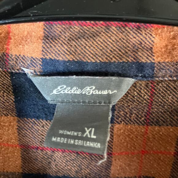 Eddie Bauer Womens Shirt Orange Multi Plaid Button Down Flannel Cotton Blend XL - Picture 6 of 12